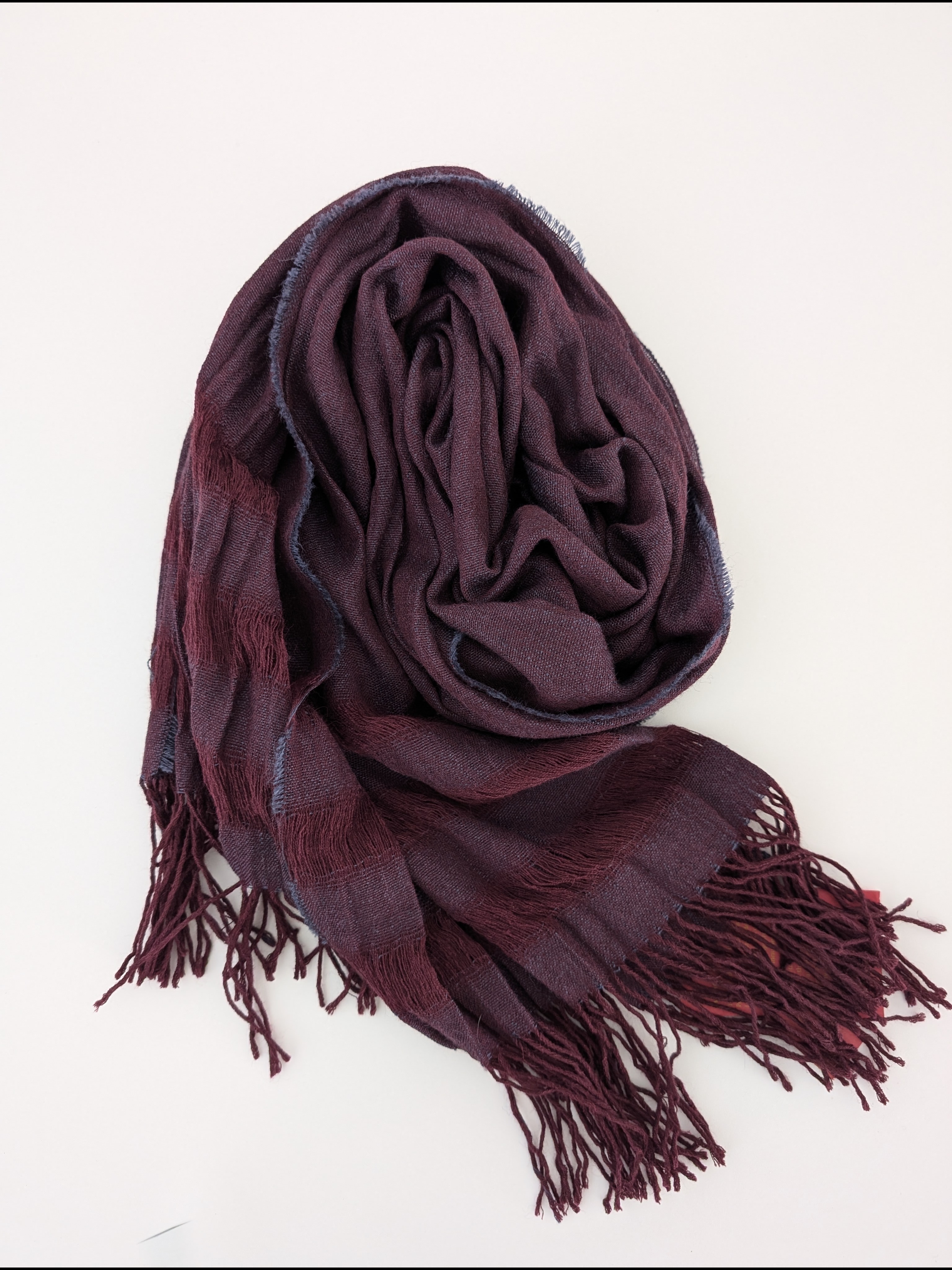Kuna Nwt Crinkle Scarf Plum Alpaca Silk Fringe Edges Oversized 69"L X 20" W — image 6 of 8